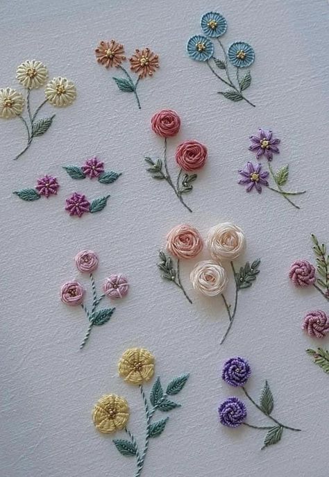 Handkerchief Embroidery, Textiles Ideas, Sulaman Pita, Embroidery Hoop Art Diy, Basic Hand Embroidery Stitches, Simple Hand Embroidery Patterns, Ribbon Embroidery Tutorial, Diy Embroidery Designs, Hand Embroidery Patterns Flowers