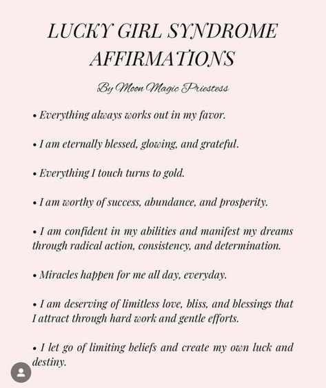 lucky girl syndrome affirmations Affirmations Before Presentation, Writing Manifestations For Love, Inspiring Words For Today, Lucky Girl Manifestation, Self Healing Affirmations, Manifestations For Love, Lucky Girl Affirmations, Lucky Affirmations, Self Affirmation Quotes