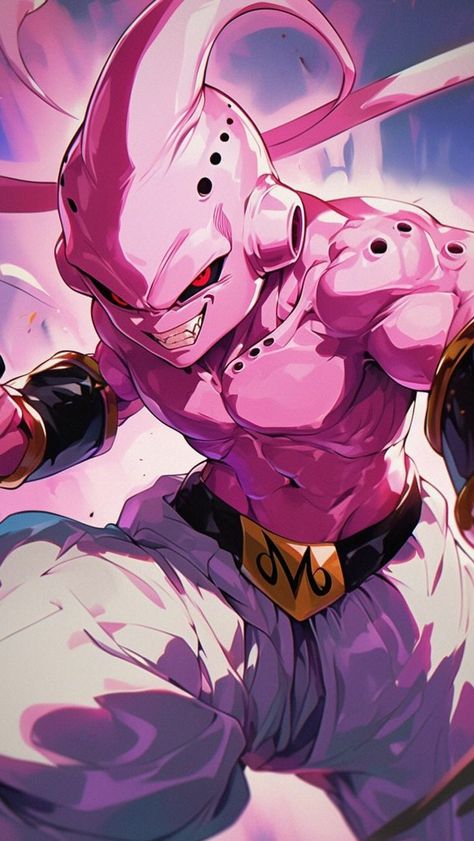 Kid Buu Art, Majin Buu Wallpapers, Kid Buu Wallpaper, Majin Boo Tattoo, Dragonball Characters, Dbz Wallpaper, Buu Dbz, Super Buu, Kid Buu