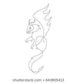 One line dragon design silhouette.Hand drawn minimalism style vector illustration One Line Dragon, Line Art Dragon, Dragon Tattoo Drawing, Dragon Line, One Line Tattoo, Small Tats, Minimalism Style, Silhouette Drawing, Design Silhouette