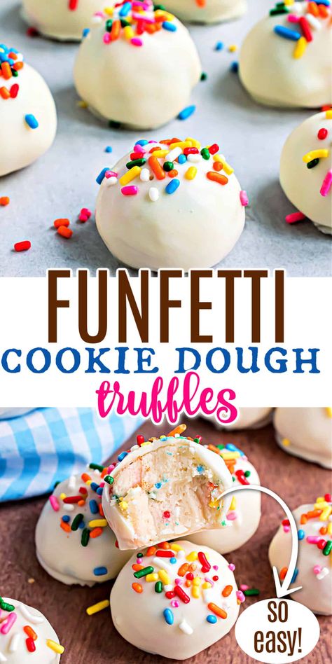 Birthday Oreo Balls, Small Birthday Treats, Funfetti Cheeseball, Funfetti Ideas, Confetti Desserts, Funfetti Truffles, Funfetti Desserts, Easy Birthday Treats, Edible Cookie Dough Healthy