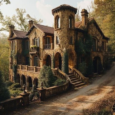 Fantasy Homes Exterior, Fantasy House Exterior, Gothic Cottage, Old World Home, Home In The Woods, Fairytale House, Fairytale Cottage, Unique House Design, Fantasy Homes