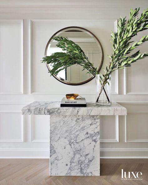 Chicago Buildings, Statuario Marble, Marble Console Table, Marble Console, Marble Side Tables, Luxe Interiors, Dining Table Marble, Entry Table, Marble Table