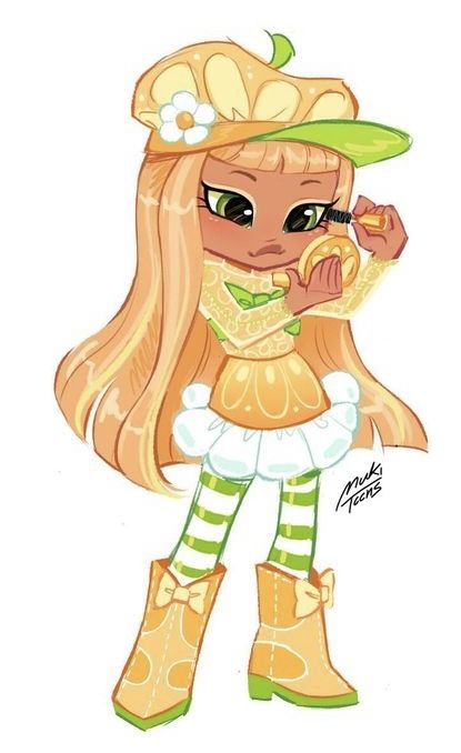 Food As People, Orange Blossom Fanart, Cartoon Outfits Ideas Inspiration, Orange Blossom Pfp, Strawberry Shortcake Oc, Orange Blossom Drawing, Orange Cartoon Drawing, Strawberry Shortcake Drawing, Strawberry Shortcake Drawing Aesthetic