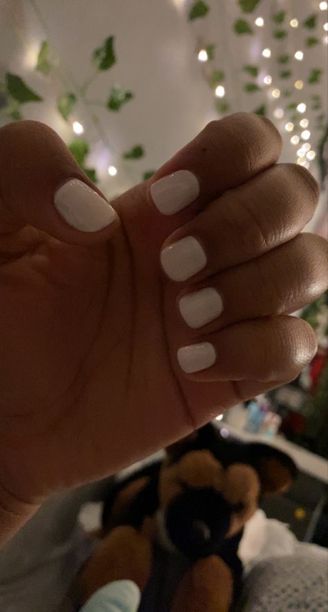 White Nails Painted, White Nails Not Acrylic, Short Natural White Nails, Painted French Tip Nails, Really Short White Nails, Very Short White Nails, White Nails Biab, Natural Nail Paint, Painting Natural Nails