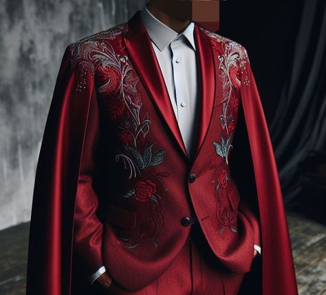 Mens Royalty Fashion, Royal Ball Outfit Men, Red And White Outfit Men, Red Outfit Aesthetic Men, Fantasy Suit, Fancy Tuxedo, Suits For Guys, Prince Suit, Red And White Outfits