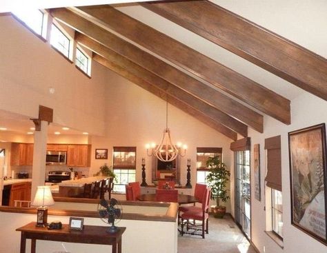 1000+ images about half vaulted ceilings on Pinterest | Property ... Half Vaulted Ceiling Living Room, Half Vaulted Ceiling, Rustic Ceiling Beams, Sloped Ceiling Bedroom, Great Room Addition, Vaulted Ceiling Beams, Vaulted Ceiling Bedroom, Vaulted Ceiling Kitchen, Pinterest Living Room