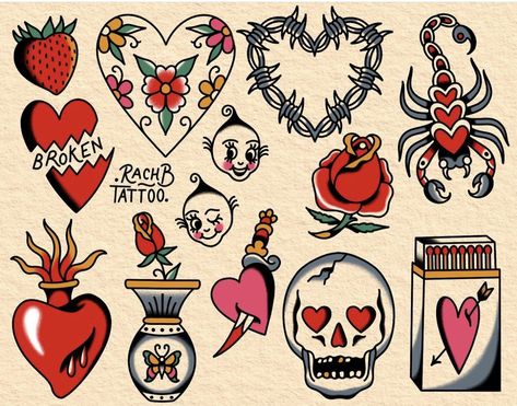 Valentines Flash, Traditional Heart Tattoos, Traditional Tattoo Flash Sheets, Americana Tattoo, Traditional Tattoo Flash Art, Traditional Tattoo Inspiration, Traditional Style Tattoo, Artful Dodger, Traditional Tattoo Sleeve