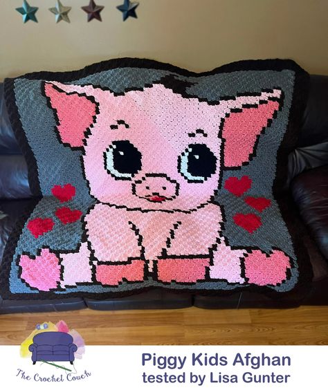 Piggy Love Kids Afghan C2C Graphgan Pattern Written Row by - Etsy Crochet Pig Blanket Pattern Free, Crochet Pig Blanket, Pig Blanket, Yarn Bobbins, C2c Graphgan, C2c Crochet Pattern, Black And White Words, Crochet Pig, Knit Blankets