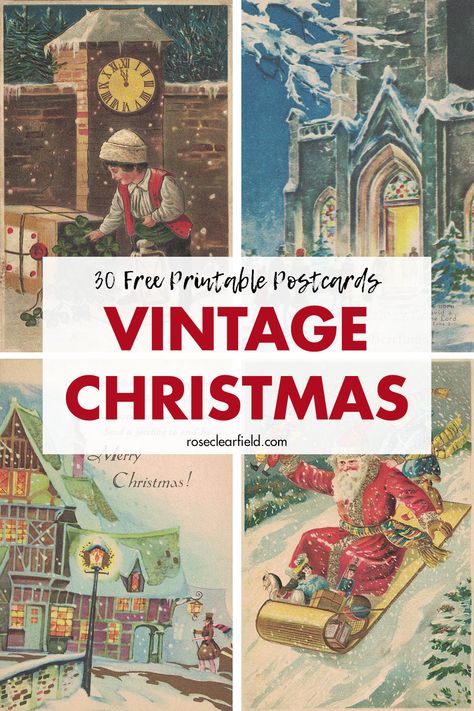 30 free printable vintage postcards for Christmas. Beautiful antique illustrations to use for greeting cards, craft projects, holiday ornaments, home decor, and much more! #freeprintables #vintage #postcards Christmas Prints Free, Free Christmas Printables Vintage, Vintage Christmas Postcards, Christmas Fonts Alphabet, Animated Christmas Pictures, Postcards Christmas, Fonts Vintage, Fonts Ideas, Christmas Pictures Vintage