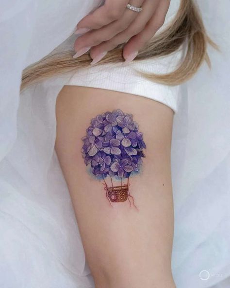 Purple Hydrangea Tattoo, Hydrangea Tattoo Sleeve, Hydrangeas Tattoo, Best Feminine Tattoos, Petunia Tattoo, Butterfly Leg Tattoos, Hydrangea Tattoo, Peach Tattoo, Lilac Tattoo