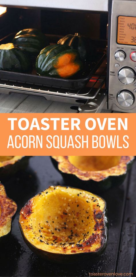 Easy step-by-step directions for toaster oven acorn squash bowls, they make a fantastic fall side dish or dinner for one or two.   via @toasterovenlove Healthy Toaster Oven Recipes, Toaster Oven Cooking, Convection Oven Recipes, Sausage Appetizers, Toaster Oven Recipes, Roasted Acorn Squash, Breakfast Quiche Recipes, Convection Toaster Oven, Acorn Squash Recipes