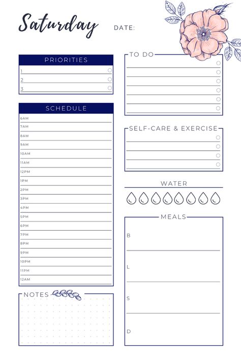 Looking for a good day planner with daily hourly schedules for better time management? One where you an also write down whether you have exercised or remembered to do any self-care, even plan your meals and track your water intake? This daily planner printable is totally free and complete: Monday - Sunday with a separate field for where to write down today's date. Day Planner Printables Free, Hourly Planner Printable Free, Hourly Schedule Printable, Day Planner, Hourly Daily Planner, Hourly Day Planner Printable Free, Health Planner Free, Aesthetic Daily Planner Template, Blank Daily Planner Template