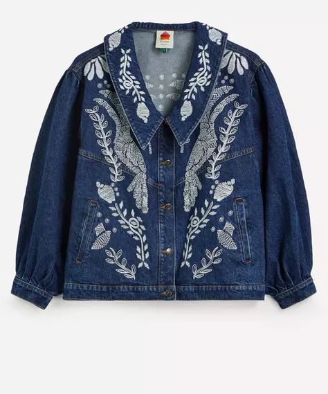 FARM Rio - Jungle Flow Embroidered Denim Jacket Brazilian Jungle, Color Block Coats, Flower Print Pattern, Ladies Coat Design, Types Of Coats, Long Puffer Coat, Embroidered Denim Jacket, Designer Coats, Womens Windbreaker