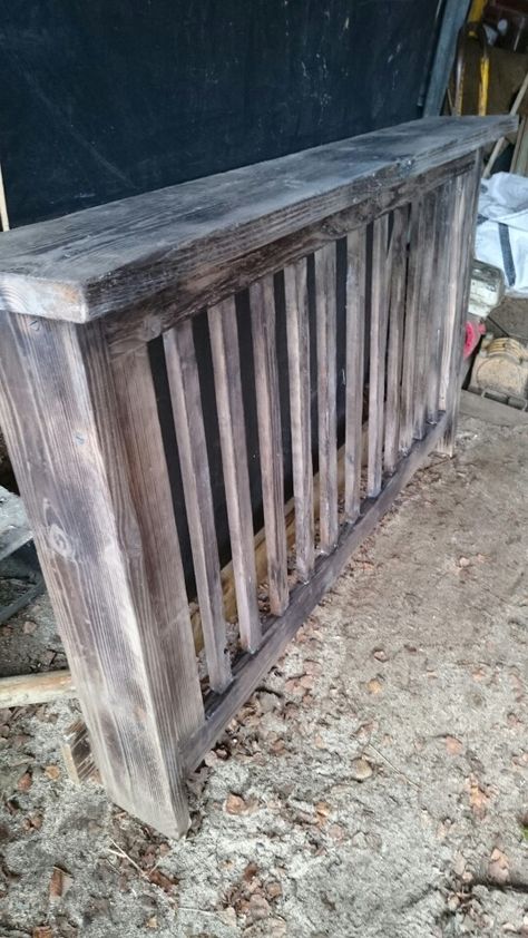 Rustic radiator cover Wall Heater Cover Ideas Living Room, Wooden Heater Covers, Wood Radiator Cover Ideas, Pallet Radiator Cover Diy, Rustic Radiator Cover, Home Made Radiator Cover, How To Make Radiator Covers Easy Diy, Wall Heater Cover, Diy Radiator Cover