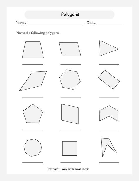 Names of Polygons | Name regular and irregular polygons. Count the sides and angles. Polygon Math Activities, Polygons Worksheet, Polygon Activities 2nd Grade, Polygons Anchor Chart, Third Grade Geometry, Properties Of Polygons, Irregular Polygons, Grade 6 Math, Shapes Worksheets