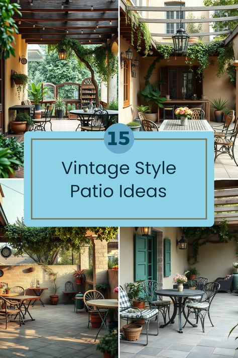 Explore 15 inspiring ideas to create a charming vintage-style outdoor patio. This pin features 4 images showcasing antique furniture and beautiful vintage gardens so you can design the perfect relaxing space. Interior Courtyard Ideas, Italian Patio Ideas Backyards, Cozy Patio Decorating Ideas, Italian Backyard Ideas, Italian Backyard, Vintage Patio Ideas, Italian Patio, Vintage Outdoor Decor, Outdoor Garden Party