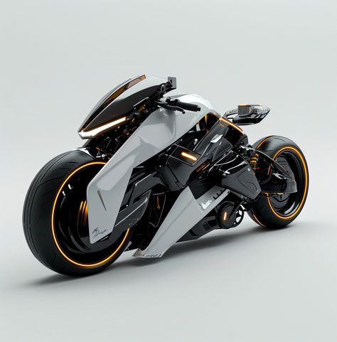 a futuristic looking electric motorcyle is shown on a white background, in the style of realistic and hyper-detailed renderings, dark white and light amber, photobashing, edgy, yankeecore, photo taken with nikon d750, swiss style --v 6 Futuristic Motorcycle Design, Motorcycle Design Ideas, Futuristic Motorbike, Electric Motorcycle Design, Futuristic Bike, Futuristic Transportation, Hover Bike, Swiss Style, Grey Car