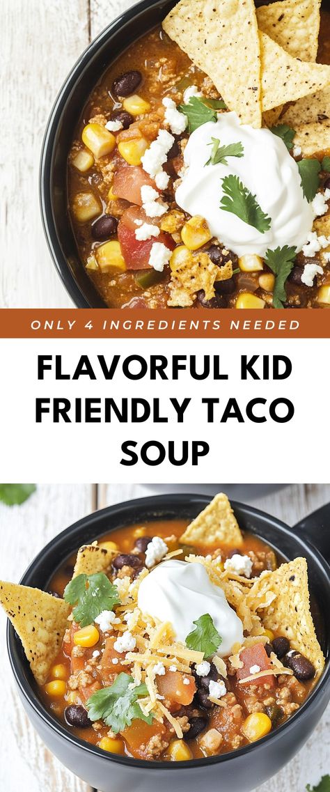 Image for Flavorful Kid Friendly Taco Soup Stews Recipes, Rotel Tomatoes, Soup Dinner, Taco Soup, Pinto Beans, Hearty Soups, Green Chile, Family Dinners, Picky Eaters