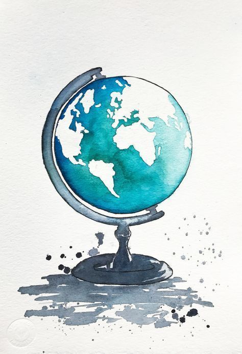 Globe Illustration, World Map Painting, Kids Nursery Art, Illustration Travel, Globe Art, Watercolor Paintings Easy, Art Carte, 수채화 그림, Map Art Print