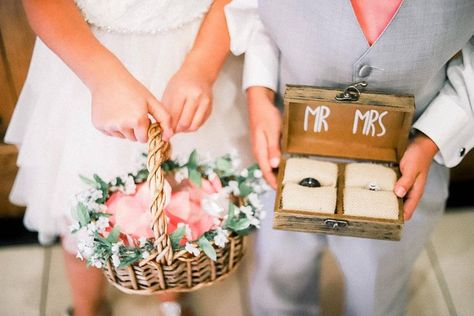 Flower Girl Basket and Ring Bearer Box Pretty in Pink via Couture Colorado Girl Ring Bearer Ideas, Flower Girl And Ring Bearer Ideas, Ring Bearer Box Ideas, Flower Girl Basket Ideas, Ring Bearer Ideas, Ring Bearer And Flower Girl, Country Flower Girls, Flower Girl Ring Bearer, Flower Girl And Ring Bearer