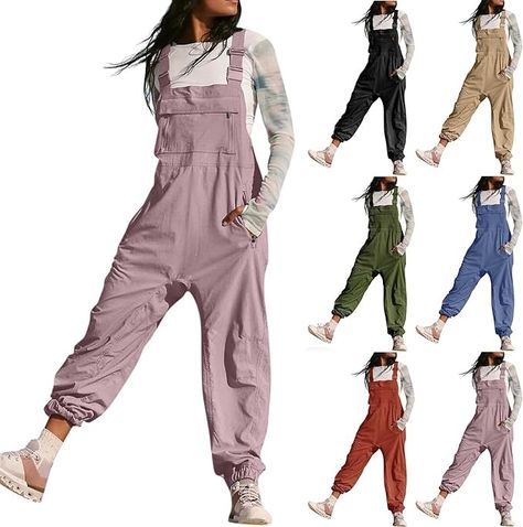 Amazon.com: Hiking Overalls for Women Loose Fit Hit the Hills Overalls One Piece Sleeveless Harem Jumpsuits Casual Cargo Jogger Jumpsuit with Pockets Adjustable Strap Bib Overalls Summer Rompers Y2k Clothes : Clothing, Shoes & Jewelry Ladies Dungarees, Workwear Overalls, Overalls Vintage, Bandage Jumpsuits, Strap Pants, Overall Jumpsuit, Casual Workwear, Create Outfits, Women Cargos