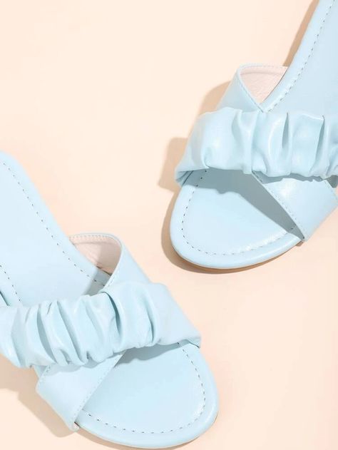 Ruched Cross Strap Slide Sandals | SHEIN USA Moss Shoes, Trendy Slippers, Coral Sandals, Pointy Shoes, Women Flat Sandals, Pretty Sandals, Dr Shoes, Nice Sandals, Shoes Heels Classy