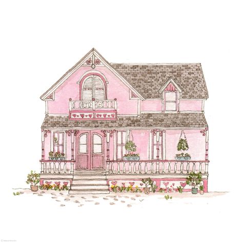 pink house Watercolor Beautiful, House Illustration, Pink House, Illustration Watercolor, Cute House, House Drawing, Arte Sketchbook, Pink Houses, Girly Art