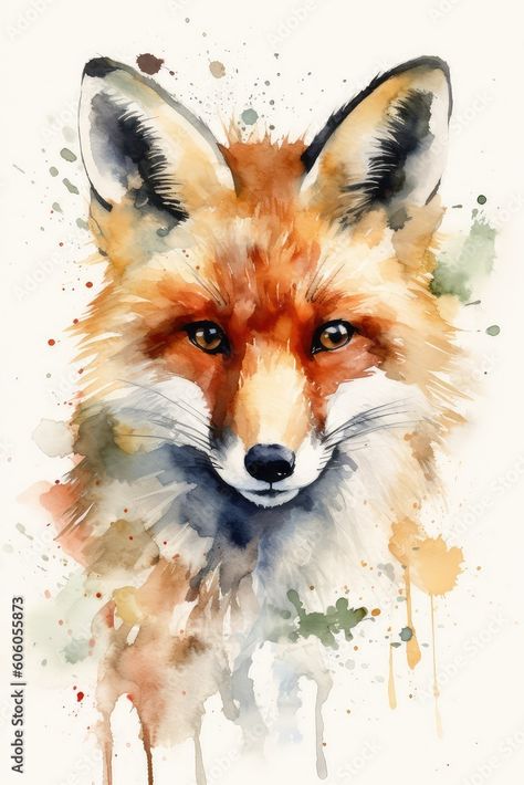 Random Refrences, Watercolors Birds, Watercolour Aesthetic, Fox Cartoon, Fox Photo, Fox Watercolor, Fox Artwork, Abstract Wall Art Painting, Fox Art Print