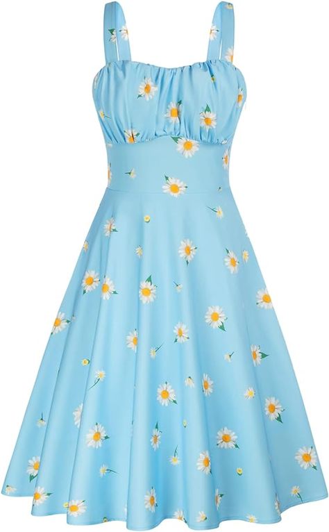 Retro Summer Dress, Vestidos Retro, Blue Sundress, Summer Tank Dress, Defined Waist, Vestidos Vintage, 1950s Dress, Dress Silhouette, Vintage Summer