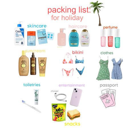 Holiday Packing Aesthetic, Pool Packing List, Holiday Toiletries, Holiday Essentials List, Beach Holiday Packing List, Toiletries Packing List, Tropical Vacation Packing List, Beach Holiday Packing, Packing List Kids