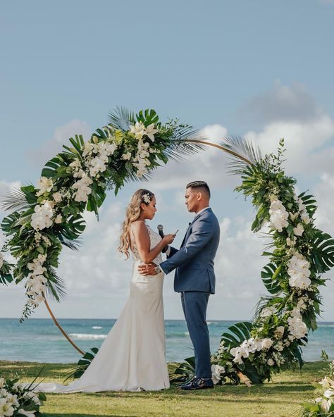 Beach Wedding Arches Flowers, Round Beach Wedding Arch, Flower Arch Beach Wedding, Mexico Beach Wedding Flowers, Beach Wedding Arches Ideas, Tropical Circle Arch, Wedding Beach Arch, Wedding Arch Ideas Beach, Tropical Beach Wedding Decorations