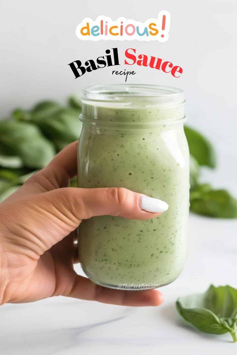 Make a delicious, creamy basil sauce in minutes! This vibrant recipe bursts with fresh basil, garlic, Parmesan, and a hint of lemon. Sauces With Fresh Basil, Fresh Basil Sauce, Garlic Basil Sauce, Basil Dipping Sauce, Ideas For Fresh Basil, Creamy Basil Sauce, Creamy Basil Pesto Sauce, Healthy Basil Recipes, Recipes Using Basil