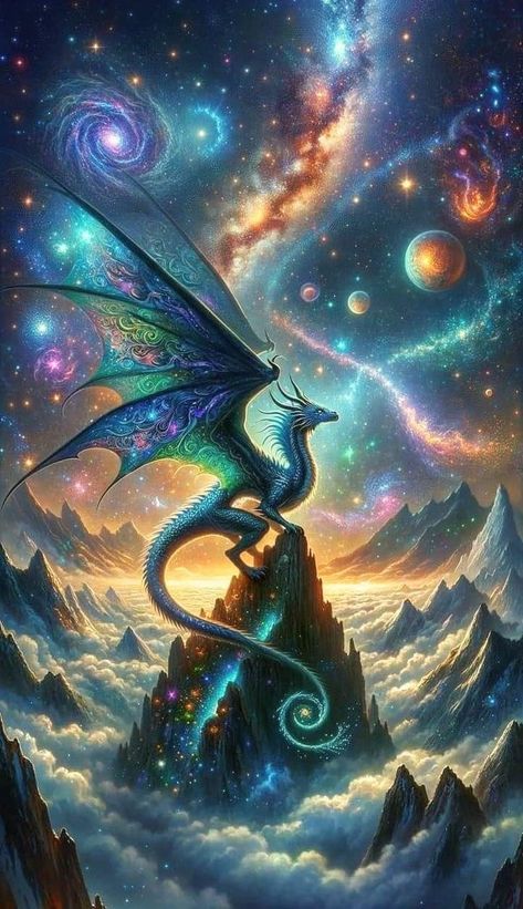 Cosmic Dragon, Yin Yang Tattoos, Mythical Creatures Fantasy, Mystical Animals, Mythical Dragons, Dragon Artwork Fantasy, Fairy Dragon, Dragon Illustration, Spiritual Artwork