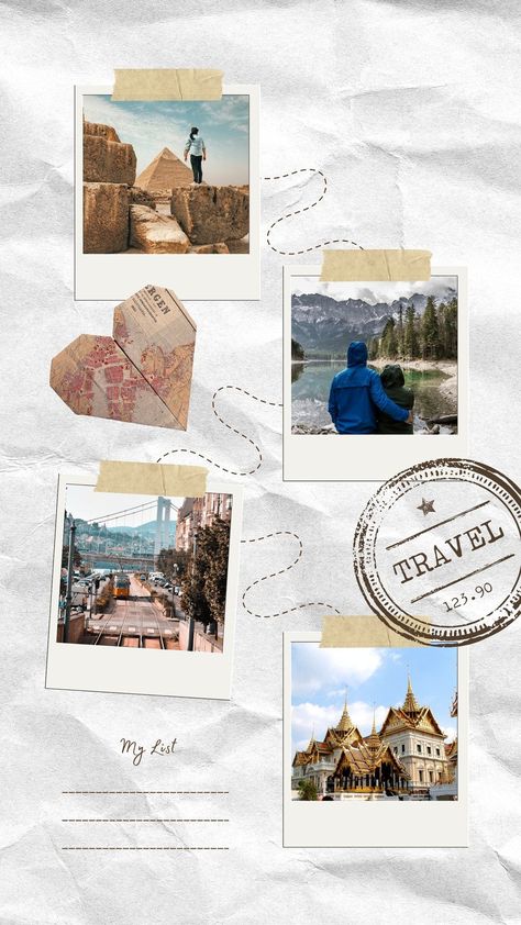 Brown Scrap paper Travel List Mood board Instagram Story - Templates by Canva Instagram Story Travel Template, Travel Instagram Aesthetic, Insta Travel Story Ideas, Instagram Travel Story Ideas, Instagram Story Ideas Travel, Travel Aesthetic Instagram Story, Brown Mood Board, Instagram Story Travel, Insta Editing