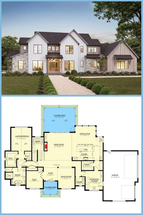 House Plans 2 Story, Transitional House Plans, Garage Floor Plans, 4 Bedroom House Plans, 5 Bedroom House, 3 Car Garage, Transitional House, Garage Floor, 4 Bedroom House