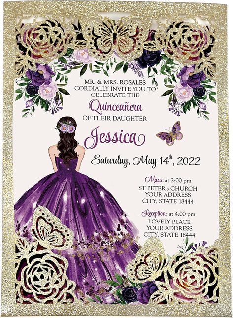 Invitations For Quinceanera, Blank Wedding Invitations, Invitations Quinceanera, Place Setting Cards, Engagement Invitation Cards, Quince Invitations, Box Wedding Invitations, Butterfly Invitations, Silver Invitation