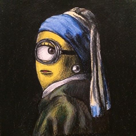 A new take on the old masters!   Embedded image permalink Mona Lisa Drawing, Minion Art, Girl With Pearl Earring, Mona Lisa Parody, Girl With A Pearl Earring, Art Parody, Johannes Vermeer, Pearl Earring, Funny Art