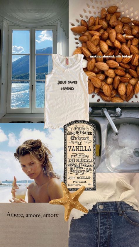 Summer Collage Aesthetic, Mediterranean People, Different Types Of Aesthetics, Make Almond Milk, Summer Collage, Aesthetic Old Money, Cream Custard, Aesthetic Old, Magazine Collage