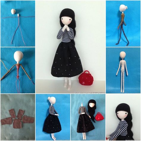 How to DIY Cute Mini Doll with Wire | www.FabArtDIY.com LIKE Us on Facebook ==> https://www.facebook.com/FabArtDIY Bendy Doll, Peg Doll, Doll Tutorial, Sewing Dolls, Wire Crafts, Fairy Dolls, Doll Crafts, Peg Dolls, Fabric Dolls