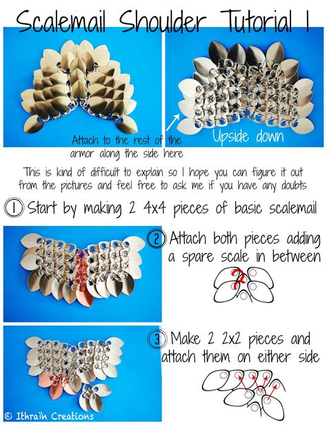 scale mail                                                                                                                                                      More Scalemail Tutorial, Chainmail Patterns, Chainmaille Tutorial, Shoulder Piece, Scale Mail, Chainmail Jewelry, Diy Kostüm, Dragon Costume, Chain Maille Jewelry