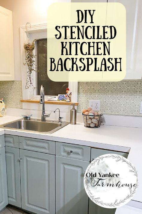 DIY Stencil Kitchen Backsplash Stencil Kitchen Wall, Kitchen Tile Stencil Backsplash, Kitchen Stencil Backsplash, Kitchen Backsplash Stencil Ideas, Painted Backsplash Ideas Stencil, Stenciled Kitchen Backsplash, Backsplash Stencil Ideas, Kitchen Wall Stencil Ideas, Stenciled Backsplash Kitchen Diy