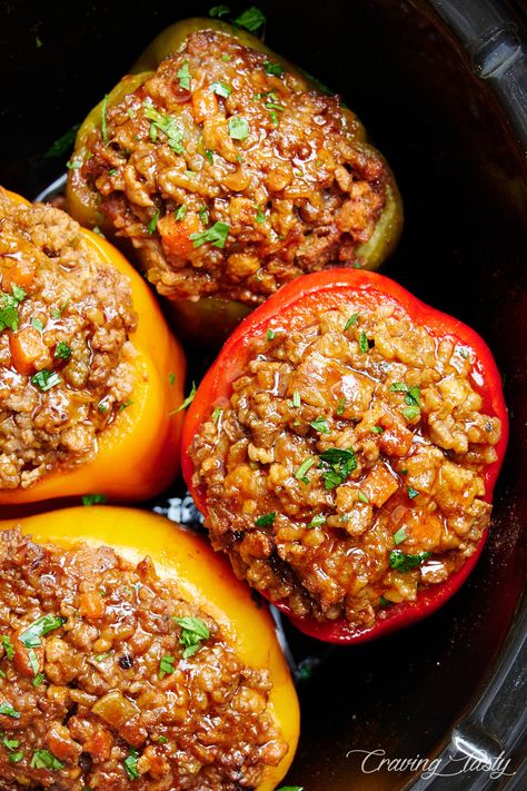 Slow Cooker Stuffed Peppers, Beef And Pork, Slow Cooked Meals, Best Slow Cooker, Minced Meat, Crock Pot Slow Cooker, Crockpot Recipes Slow Cooker, Peppers Recipes, Crock Pot Cooking