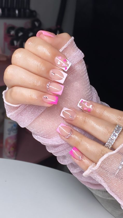 2023 Short Acrylic Nails, Coffin Barbie Nails, Square Vday Nails, Barbiecore Aesthetic Nails, Shortie Valentine Nails, Gel X Nail Designs Valentines, Valentine Nails Acrylic Short, Short Acrylic Nails Valentines Day Pink, Valentines Nails Black Women