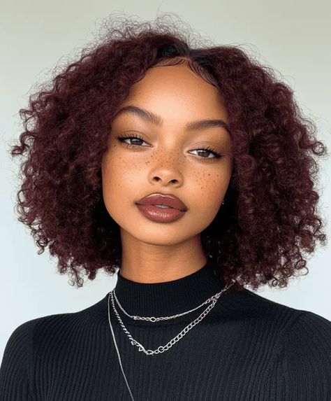 Cherry Cola Hair Black Women, Hair Styles Red, Hair Colors Black Women, Black Women With Locs, Women With Locs, Cherry Cola Hair, Hair Colors For Black Women, Colors For Black Women, Red Curly Hair