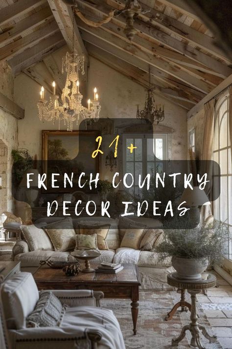 Dreaming of a French country living room? Discover 21 charming ideas to bring rustic elegance to your space. Click to explore the decor inspiration! 🏡✨ #HomeDecor #FrenchCountry #LivingRoom #InteriorDesign #RusticCharm Fall Decor French Country, French Farmhouse Living Room Ideas, Chic Cottage Decor, French Farmhouse Decor Living Room, Rustic French Country Decor, French Country Dining Room Ideas, French Country Decorating Ideas, Southern Decorating Ideas, French Country Living Room Decor