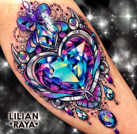 Stunning Gem Tattoo, Jewel Tattoo, Crystal Tattoo, Tattoo Henna, Diamond Tattoos, Sweet Tattoos, Tatuaje A Color, Lace Tattoo, Badass Tattoos