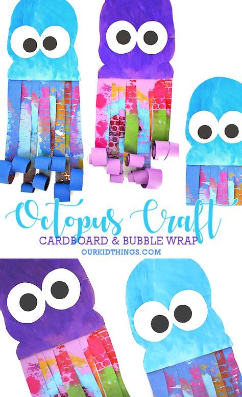 Cardboard Bubble Wrap Octopus Craft #oceancraft #underthesea #octopuscraft #bubblewrapcraft #kidscraft #kidcrafts Octopus Craft Preschool, Octopus Art Preschool, Octopus Craft For Preschoolers, Bubble Wrap Octopus, Octopus Art And Craft, Octopus Craft Kindergarten, Kindergarten Octopus Activities, Crafts Cardboard, Bubble Wrap Crafts