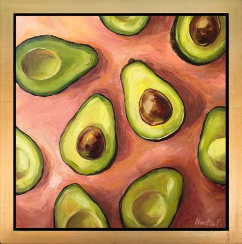 Avocado Painting, Square Painting, Soyut Sanat Tabloları, Food Painting, Still Life Oil Painting, Fruit Painting, Small Canvas Art, Painting Art Projects, Watercolor Portraits