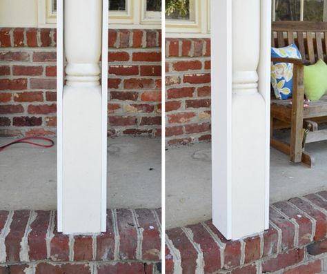 Updating Front Porch Posts | Front Porch Columns | Wood Porch Posts Updating Front Porch, Wood Porch Posts, How To Build A Porch, Porch Trim, Front Porch Posts, Porch Pillars, Column Ideas, Front Porch Columns, Front Porch Railings